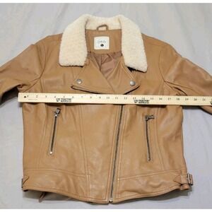 Sybilla Faux Leather Shearling Collar Bomber Womens Large Brown DAMAGED